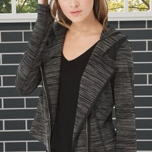 White House Black Market Hooded Zip Moto Style Jacket Thumb Hole Sleeves Pockets